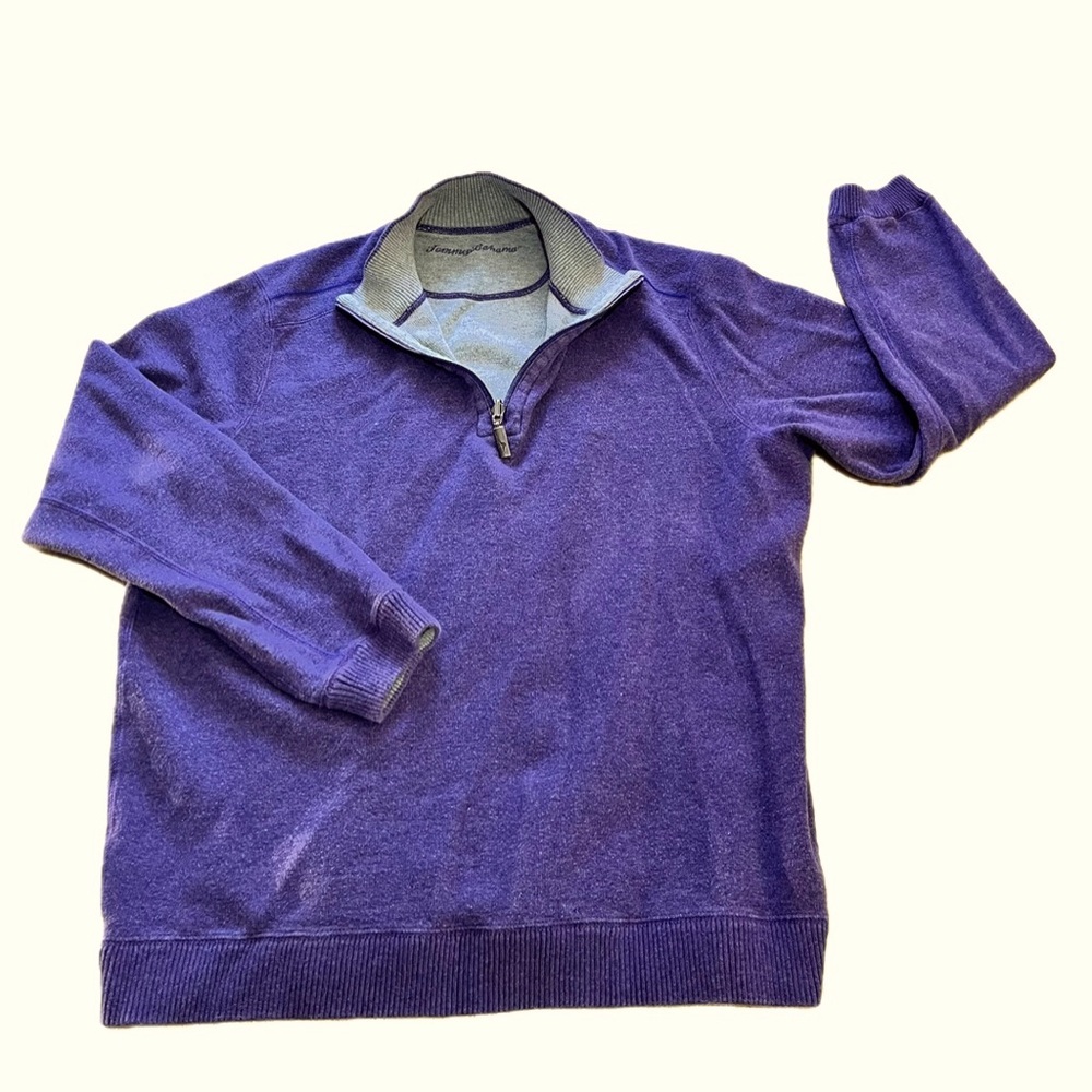 Tommy Bahama Men’s Reversible Half Zip Pullover Sweater Grey And Purple Size M